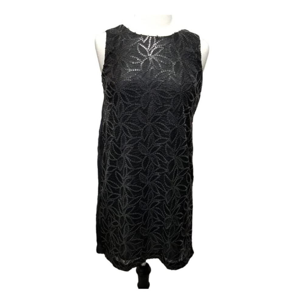 Anthopologie Anna Sui Dress Size 2 Sleeveless Lace Black Sequined Shimmer Mini